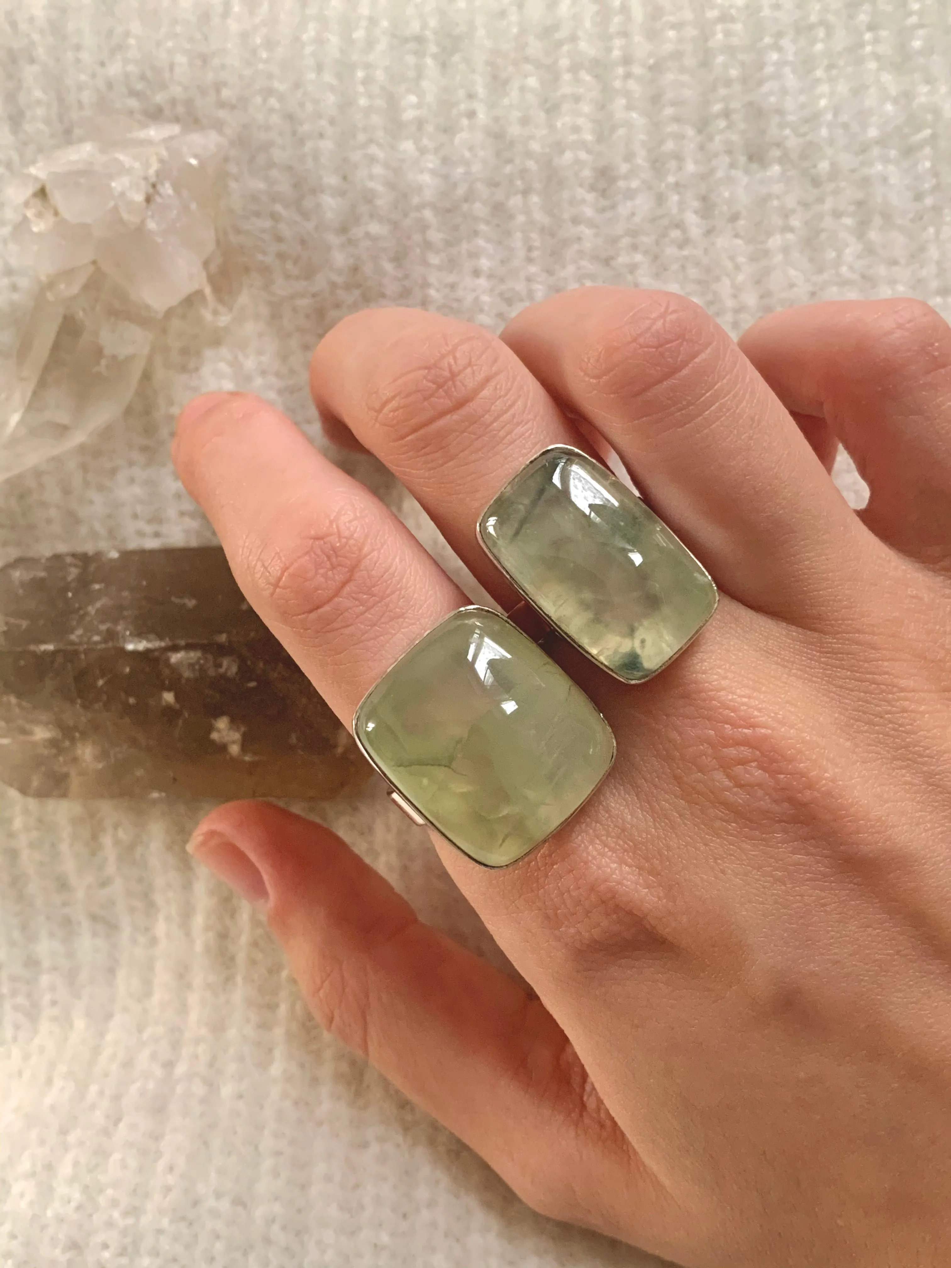 Prehnite with Epidote Ring Akoni Ring - Square (US 7.5 & 9)