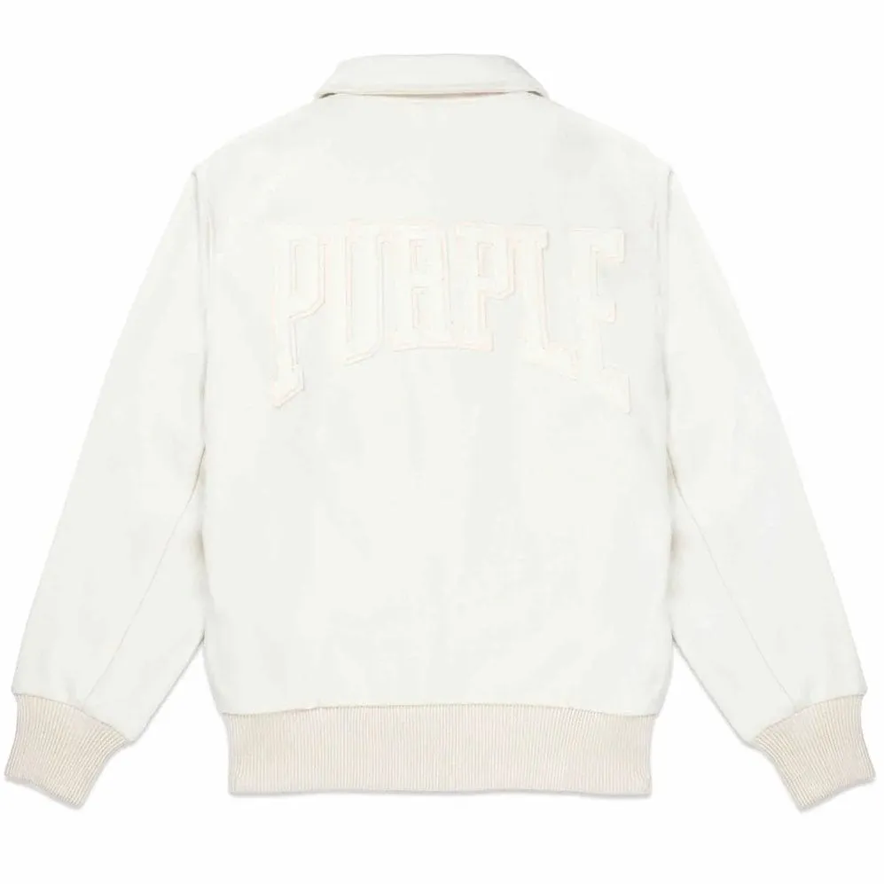 Purple Brand Title Antique White Letterman Jacket (Off White) P645-FAWT224