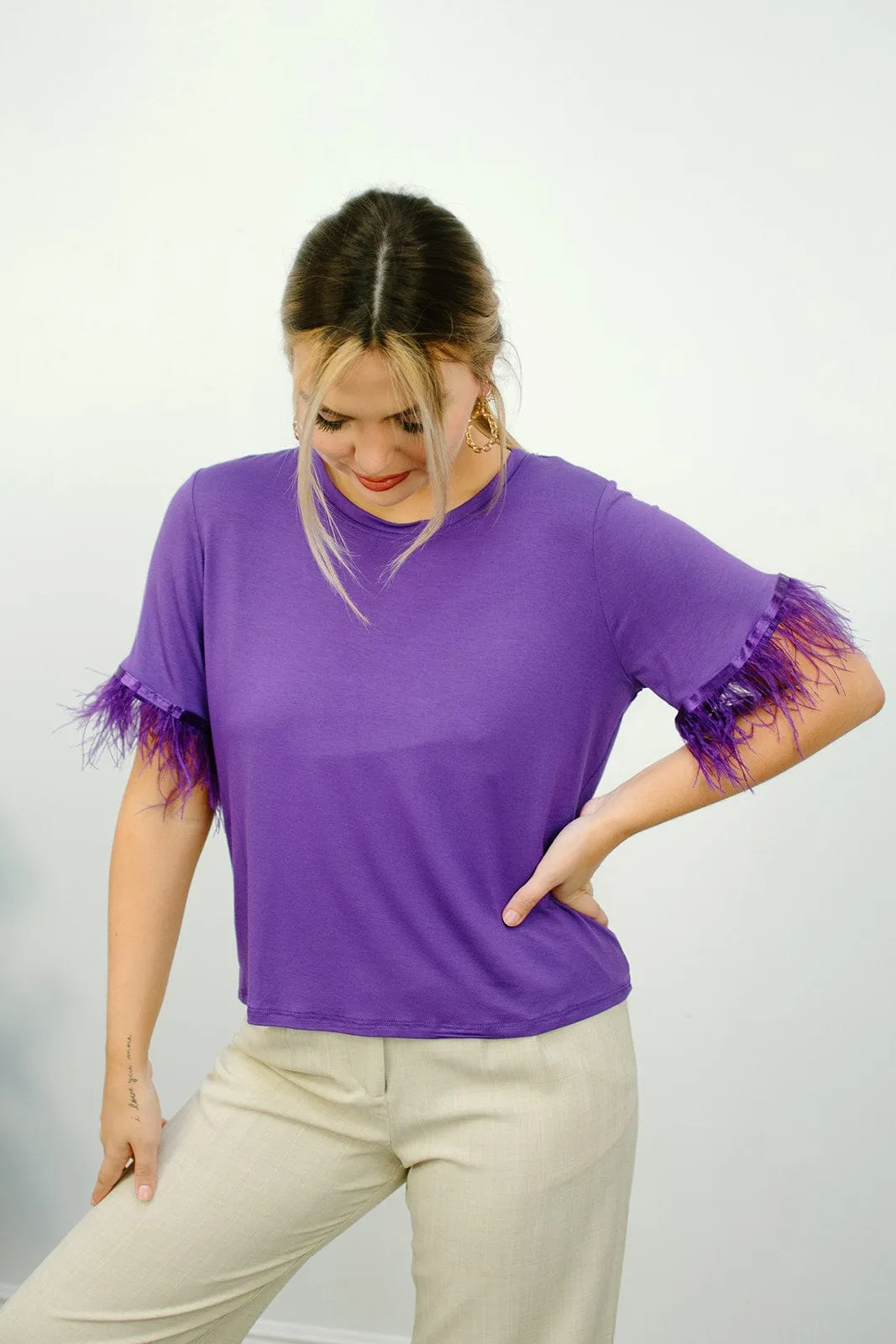 Purple Feather Sleeve Tee