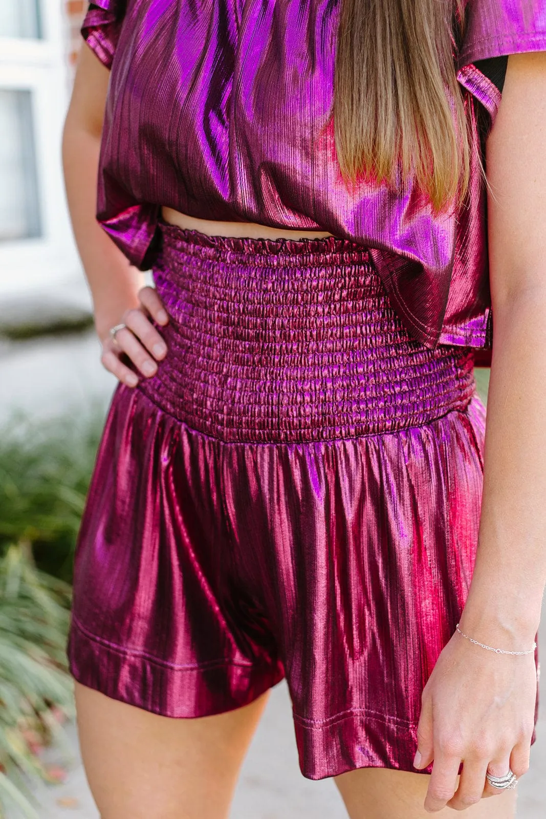 Purple Metallic Short Set