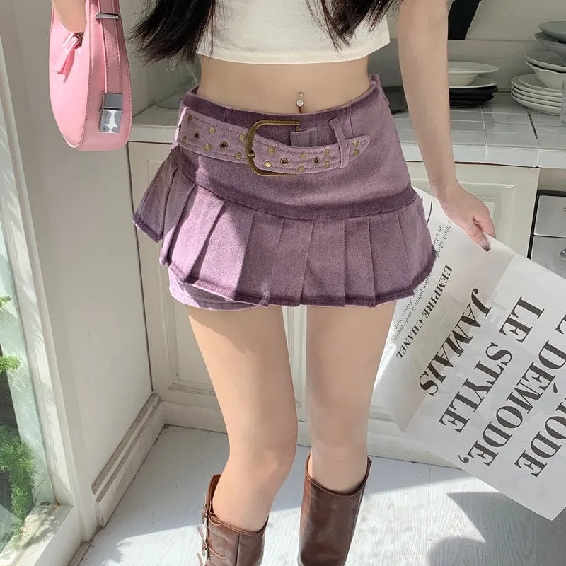 Purple Mini Buckle Skirt