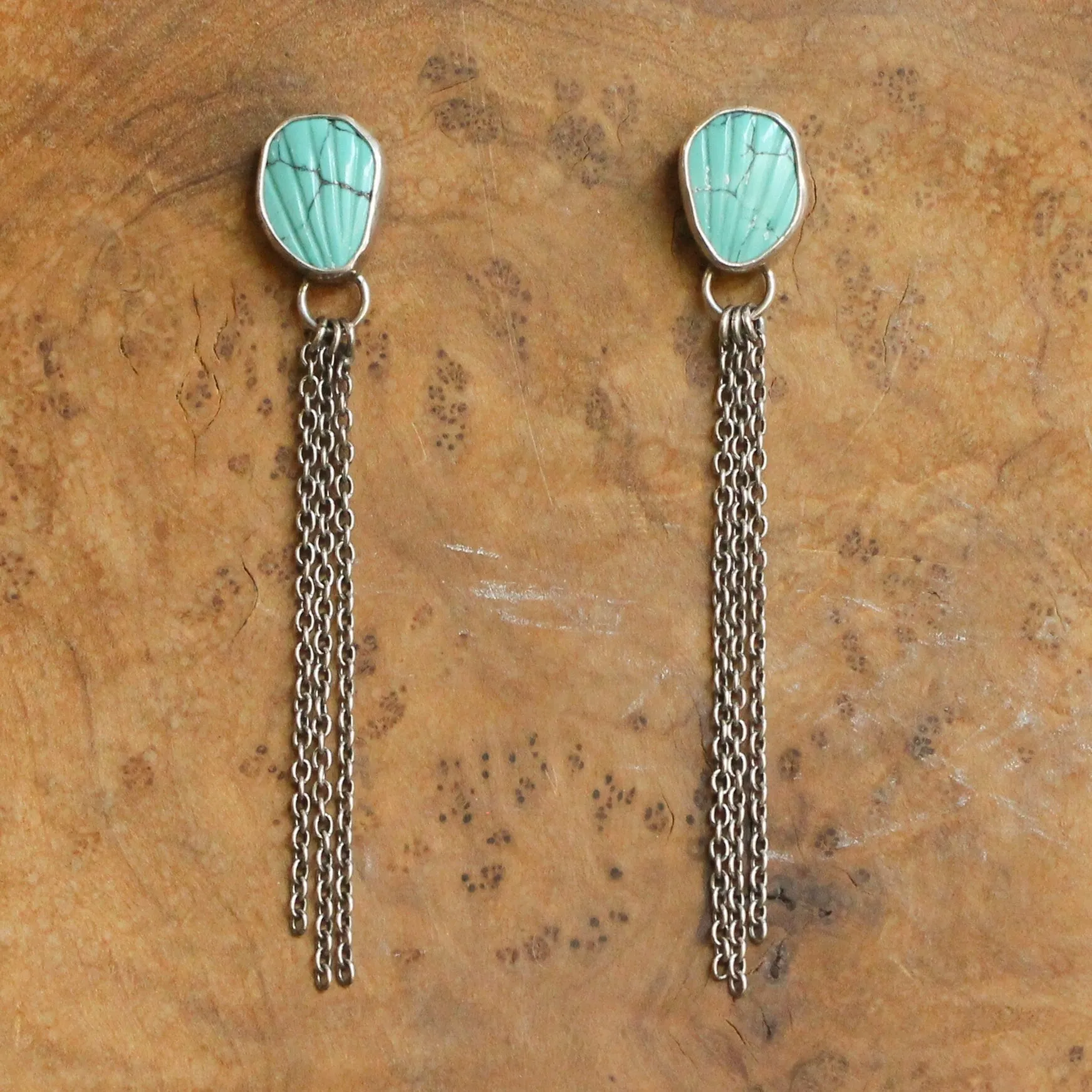 Ready to Ship - Long Turquoise Earrings - .925 Sterling Silver - Turquoise Chain Earrings