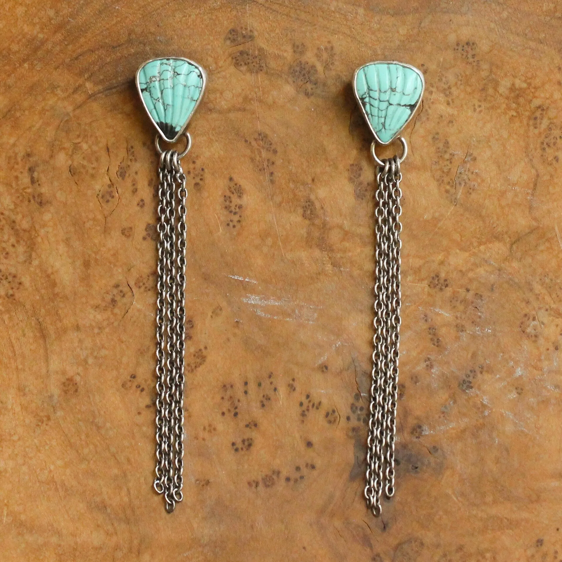 Ready to Ship - Long Turquoise Earrings - .925 Sterling Silver - Turquoise Chain Earrings