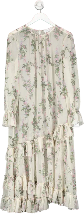 REISS Cream Floral Long Sleeve Sheer Maxi Dress UK 12