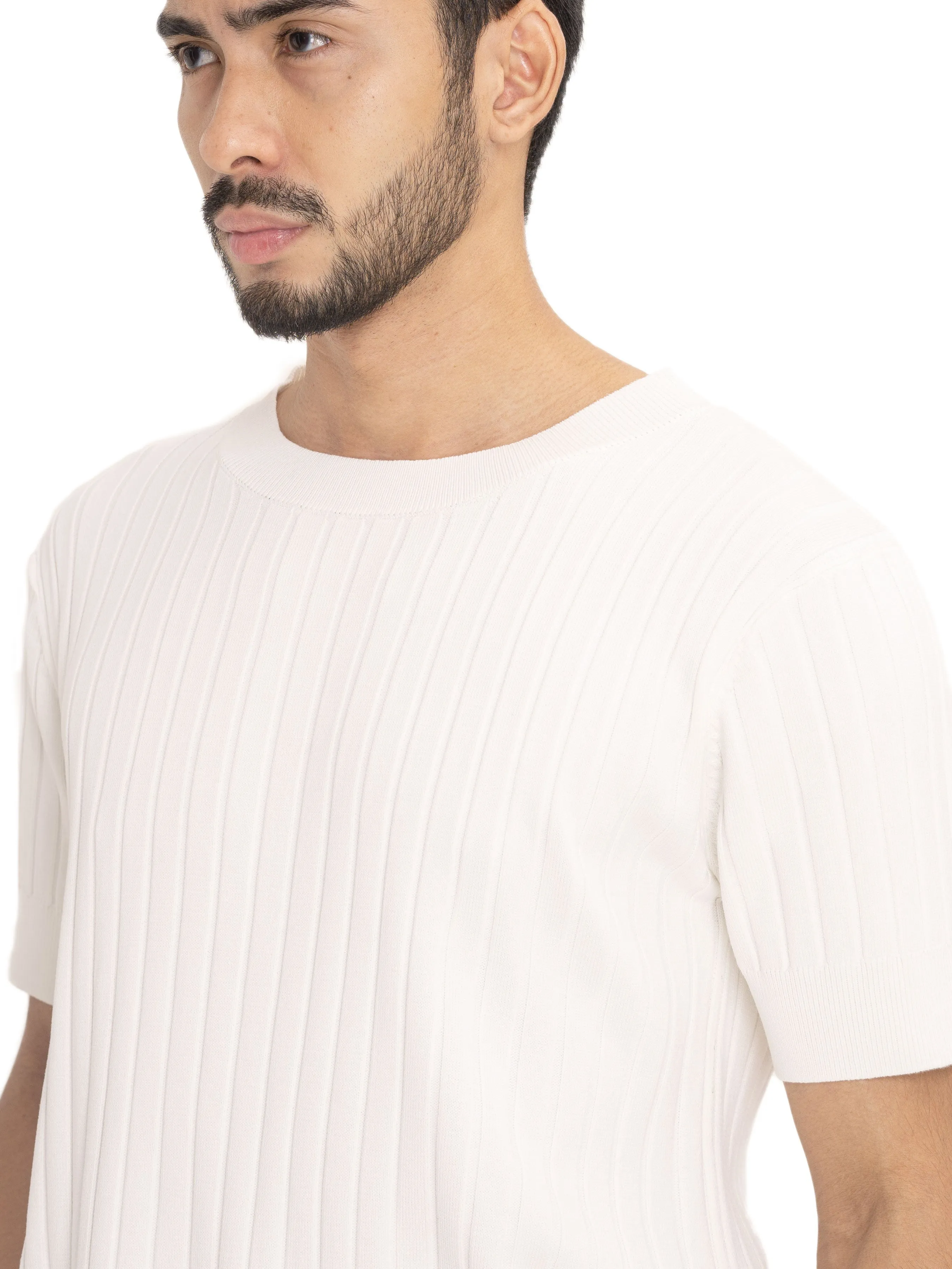 Ribbed Knit Tee - White