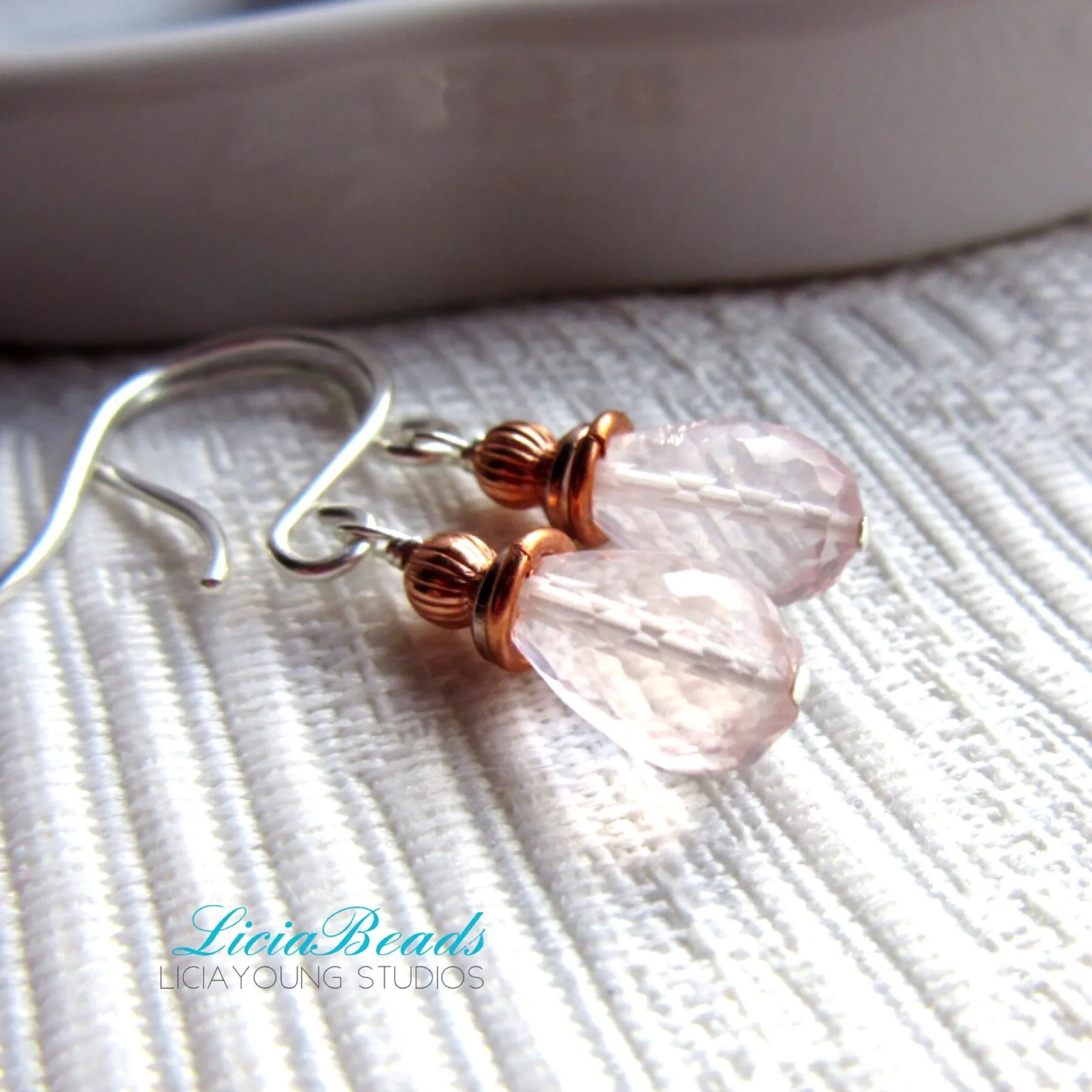 Rose quartz mixed metal dangle earrings - Barbie