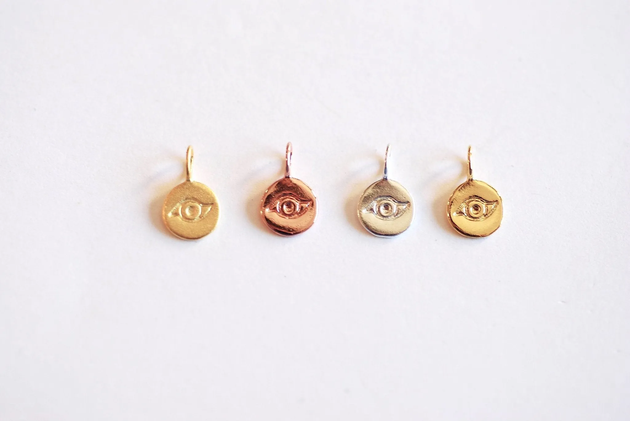 Round Wholesale Evil Eye Charm- Vermeil 22k Gold plated 925 Silver, Third Eye Charm, Small Evil Eye Ra Charm, Chakra, lucky eye, Yoga Charm, 410