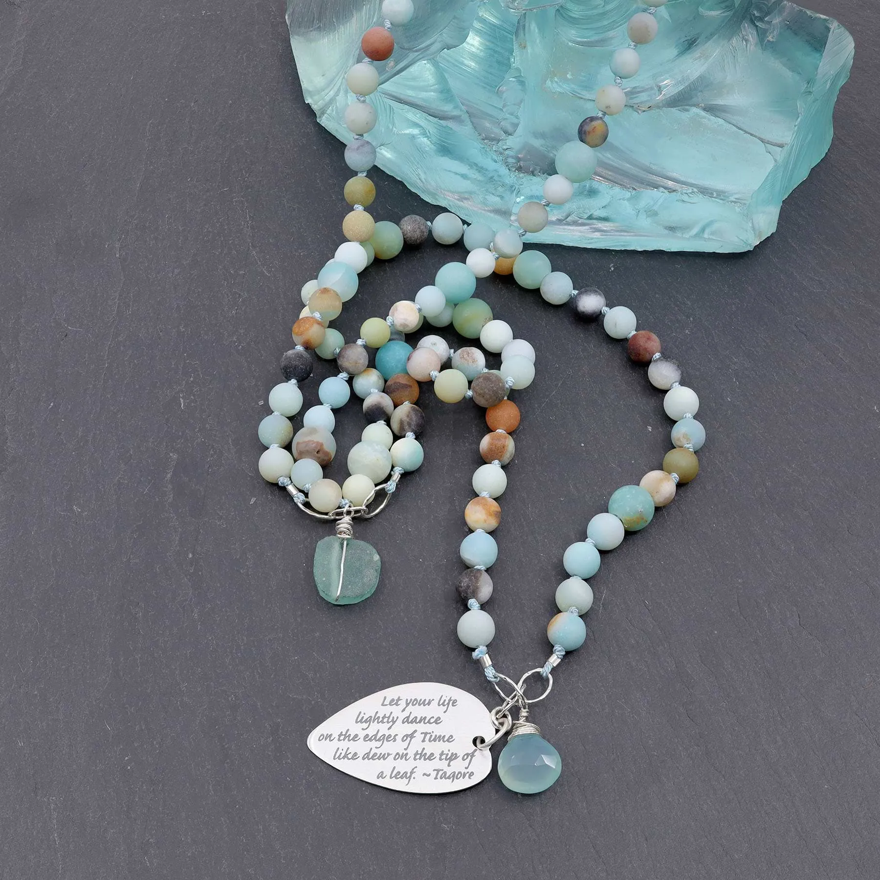 Sea Spray - Tumbled Amazonite Seafoam Chalecdony Sea Glass Necklace