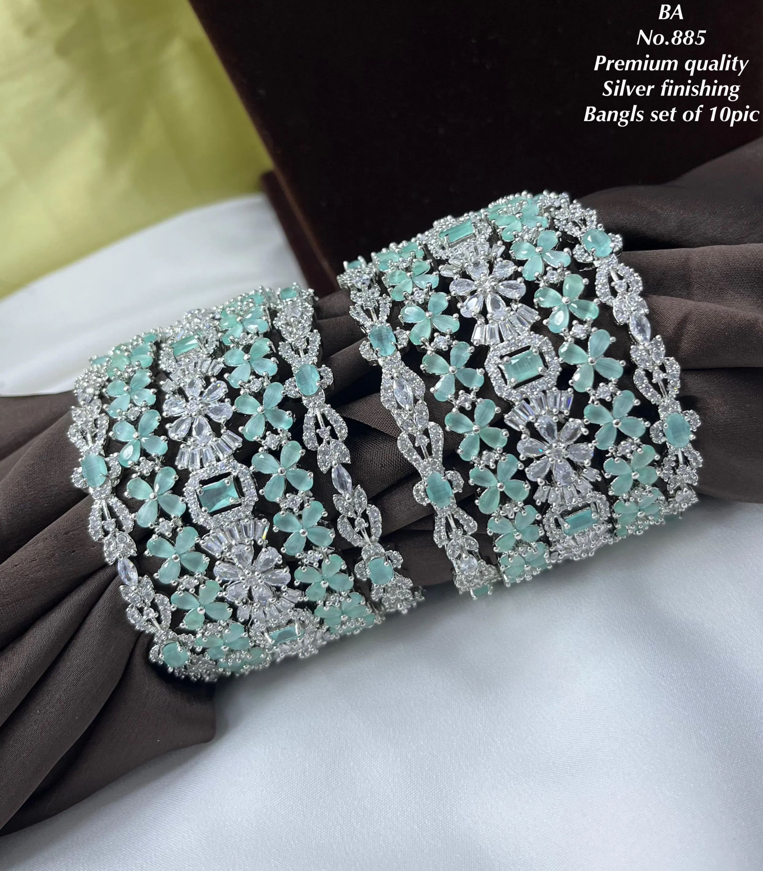 Sharmitha Silver Finish Bangle Set with Pastel Green stones for Women -SHAKI001BSB