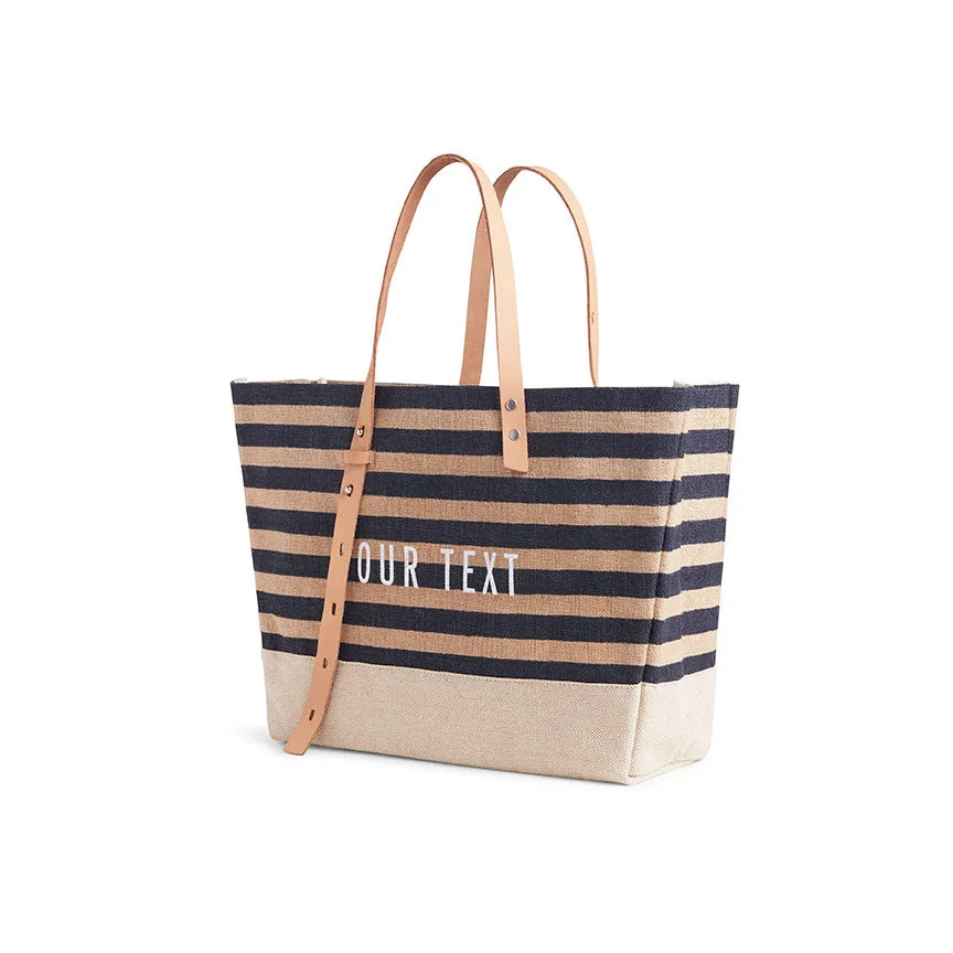 Shoulder Market Bag in Navy Stripe