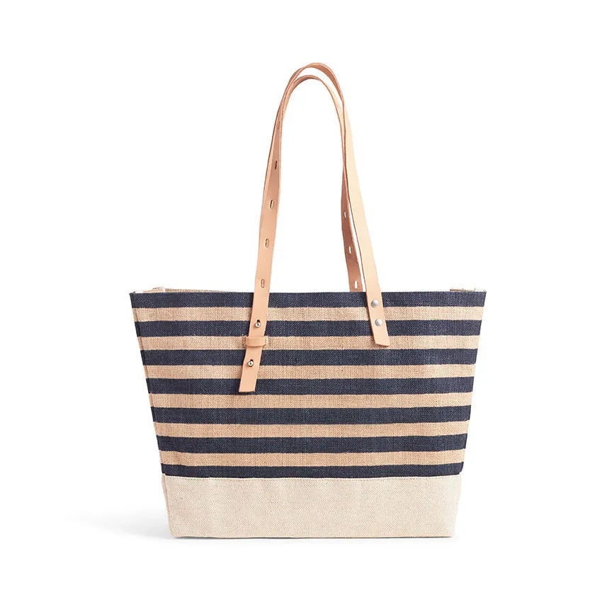 Shoulder Market Bag in Navy Stripe