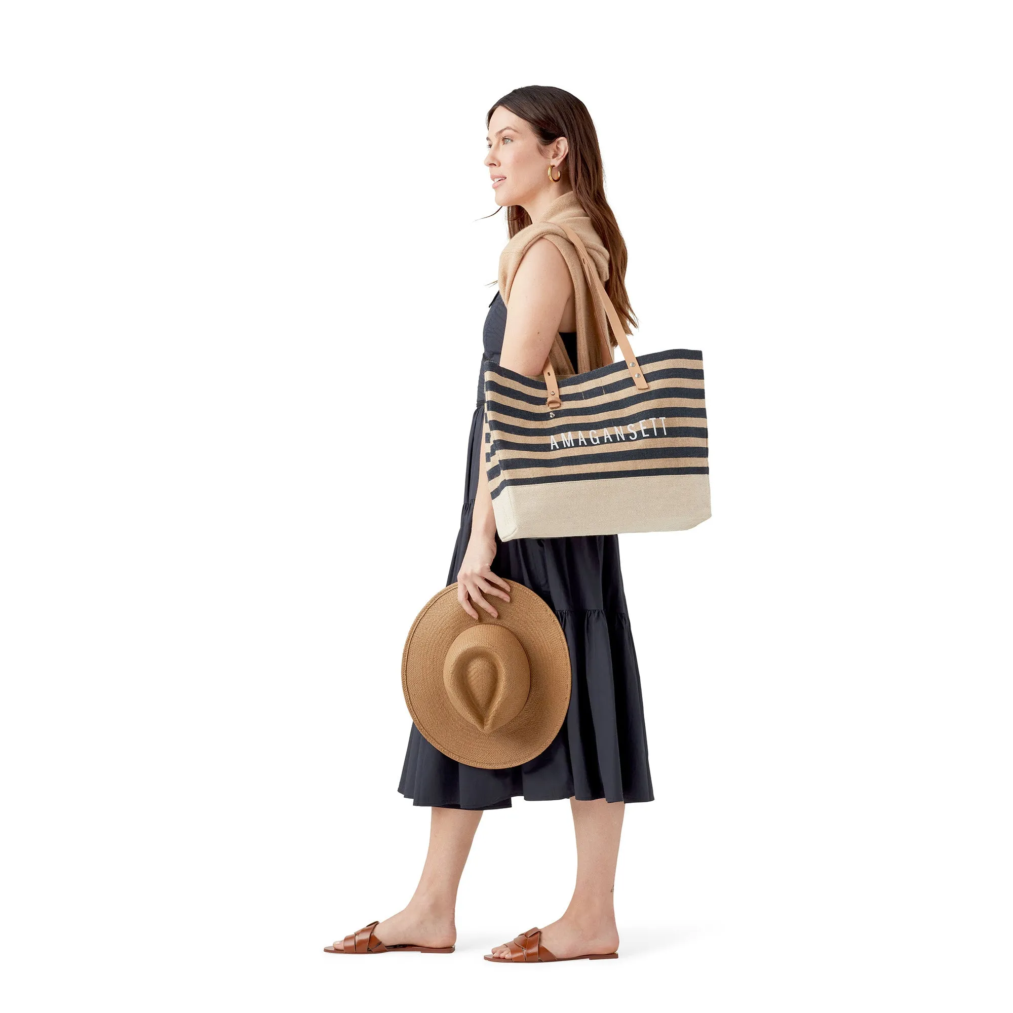 Shoulder Market Bag in Navy Stripe