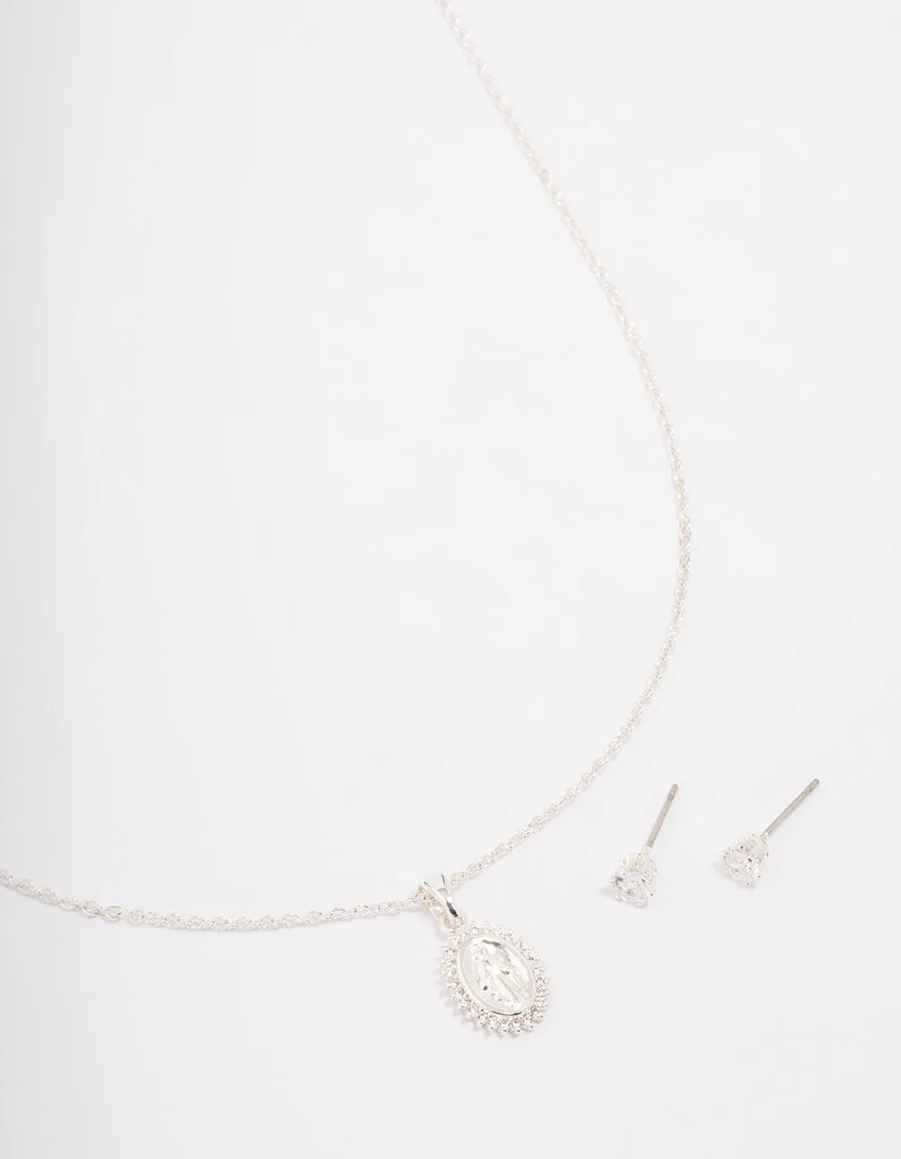 Silver Plated Diamante Signature Coin Necklace & Earring Set