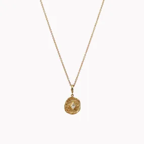 Small Olive Branch & Rose Bud Kite Diamond Coin Charm Necklace