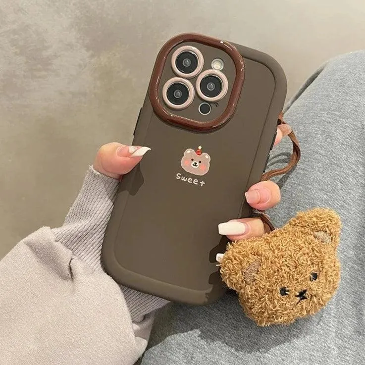 Sweet Cute Phone Cases with Bear Pendant for iPhone 11, 12, 13, 14, 15 Pro Max