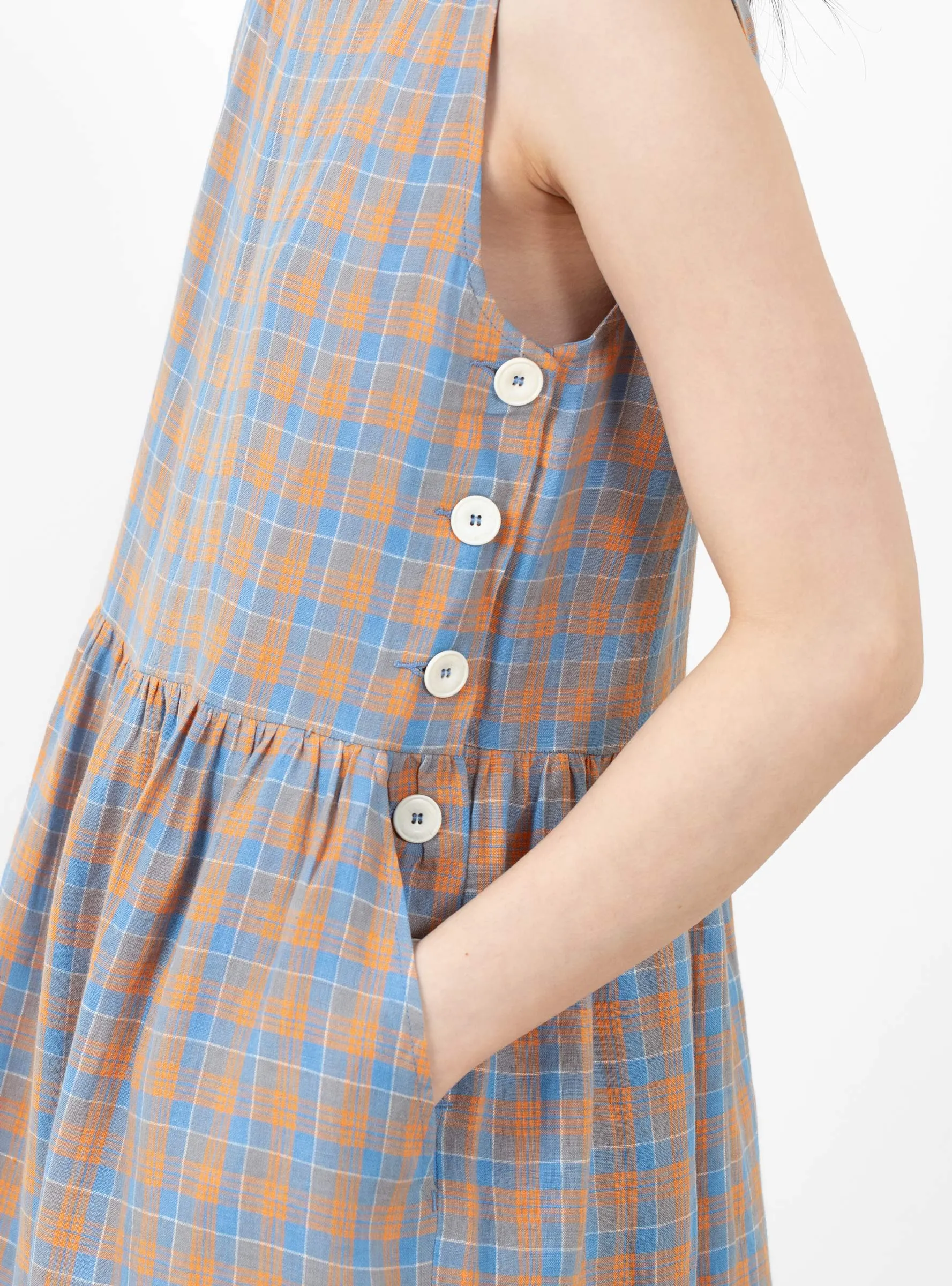 Tally Dress Plain Orange Mix Check