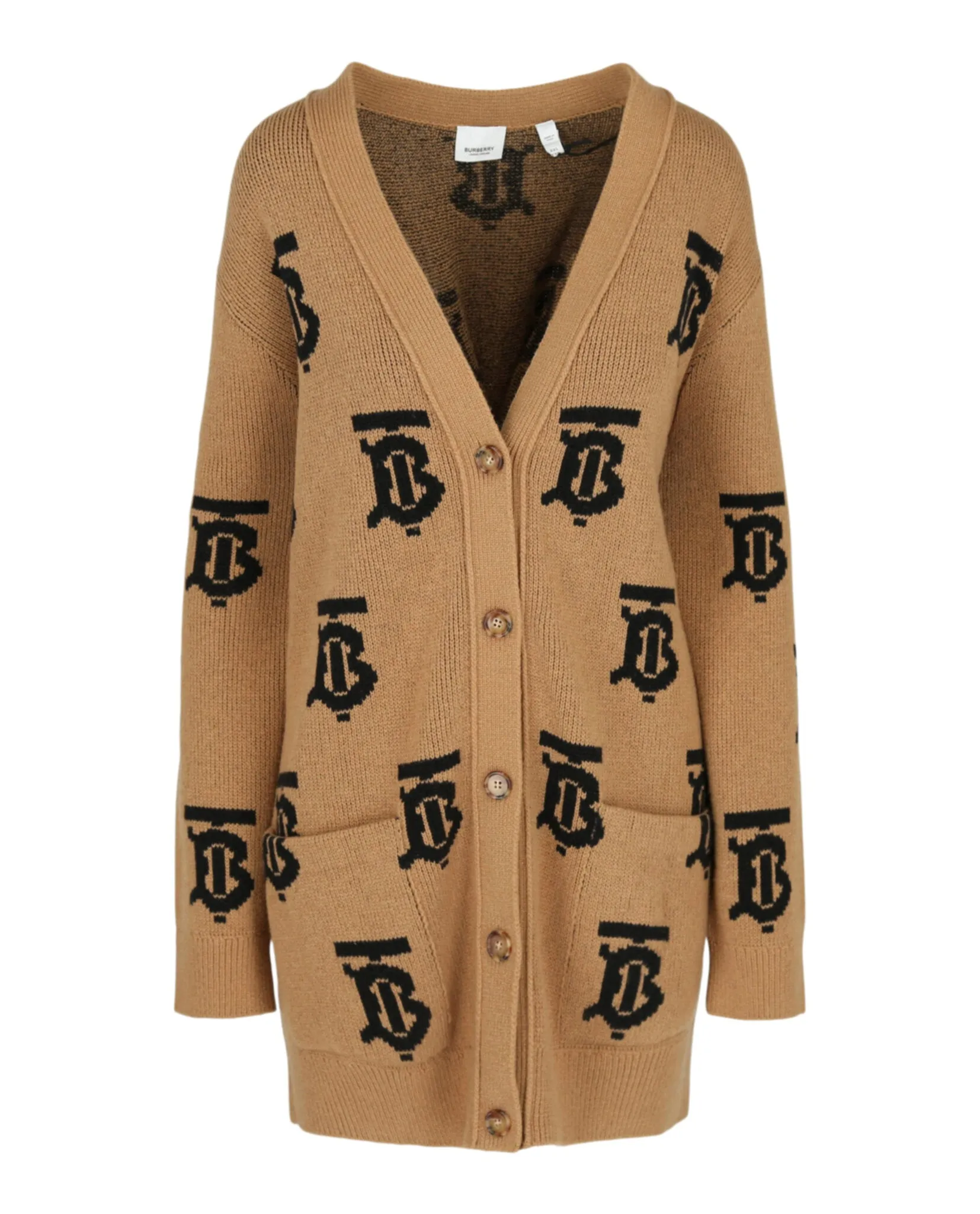 'TB' Monogram Intarsia-Knit Cardigan