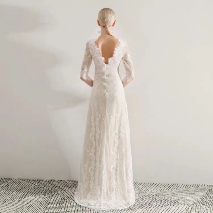 The Idora Lace Wedding Bridal Long Sleeves Dress