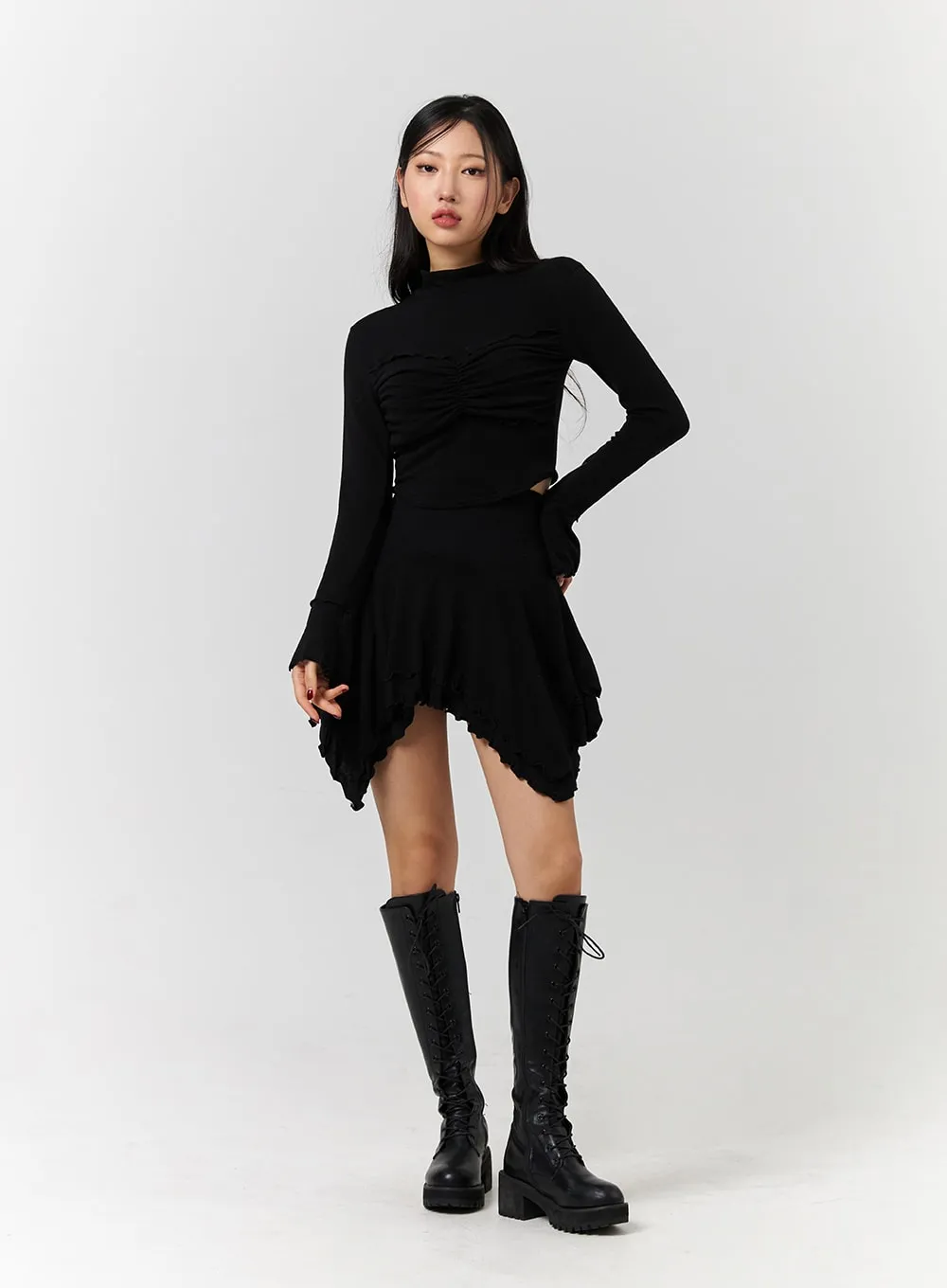 Turtleneck Rib Knit Long Sleeve Crop Top CD328