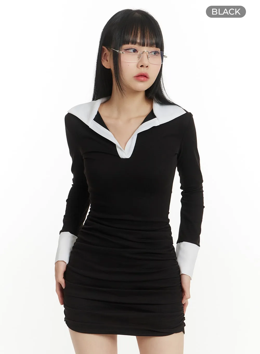 Two Tone Slim Collar Mini Dress IM406