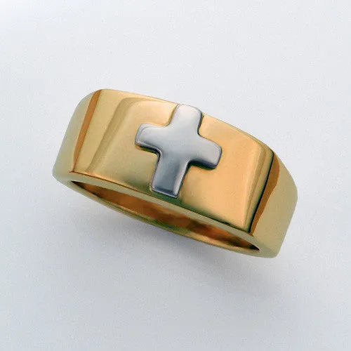 Two Toned 14kt Gold Cross Ring Size 8