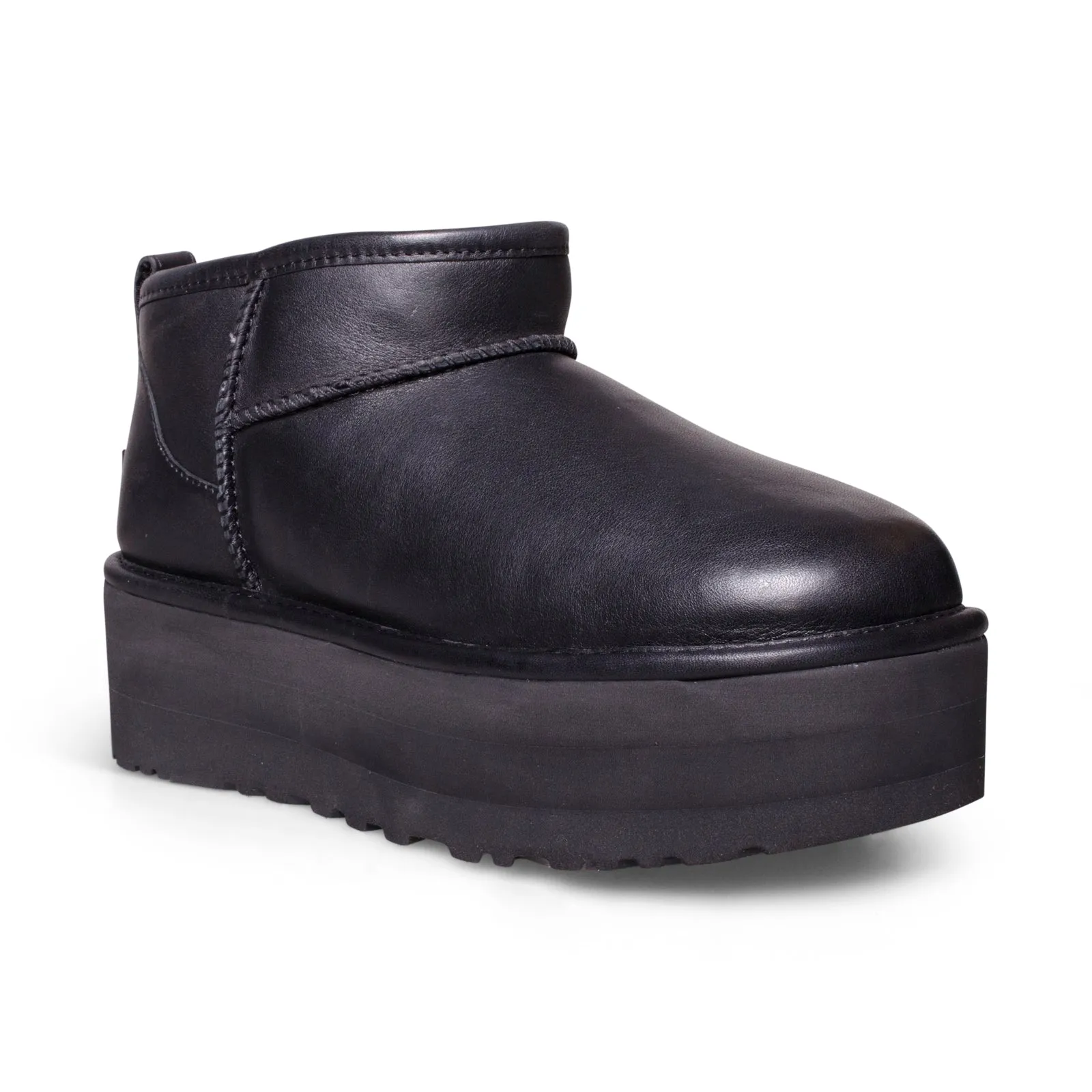 UGG Classic Ultra Mini Platform Leather Black Boots - Women's