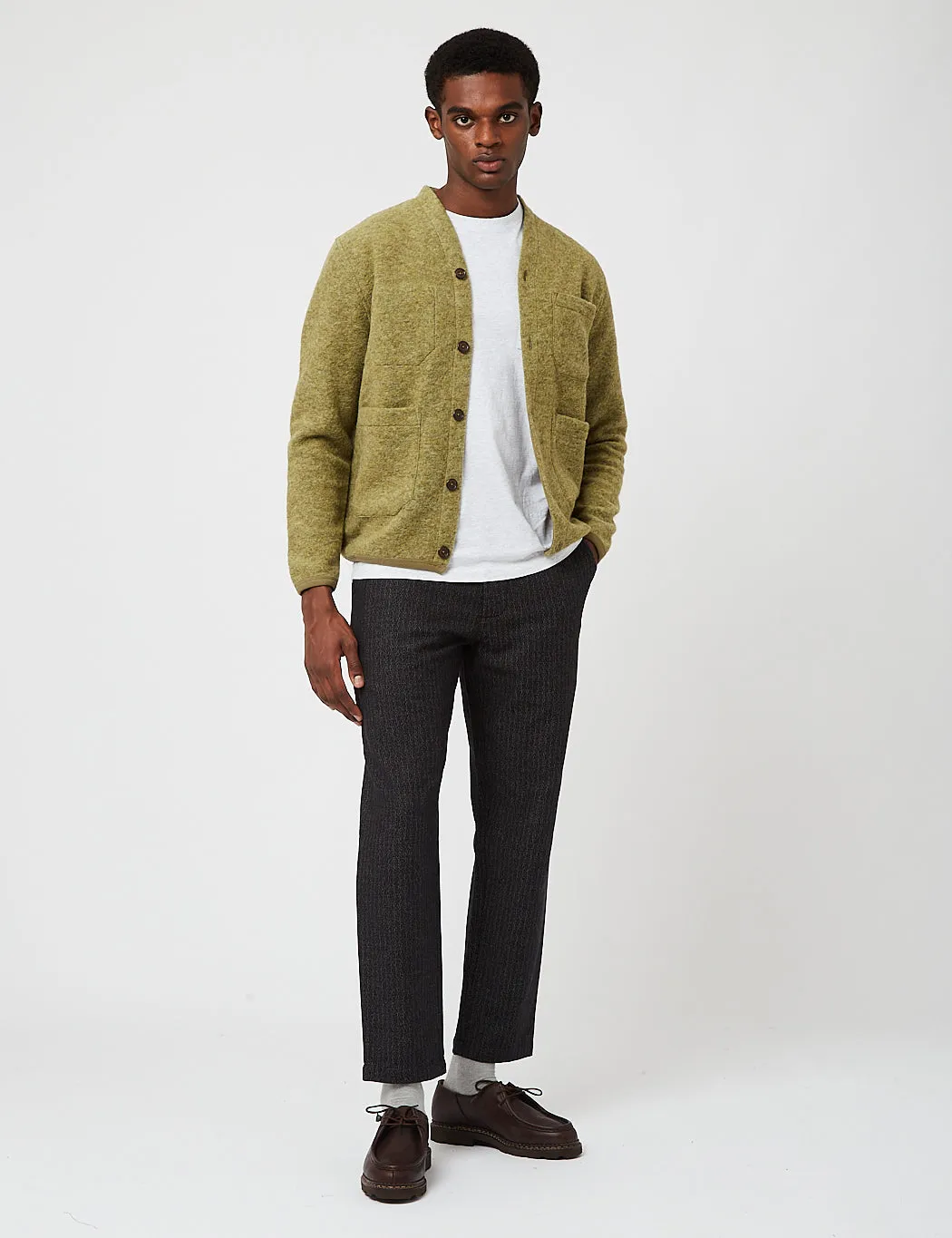 Universal Works Cardigan (Wool Fleece) - Light Olive Green