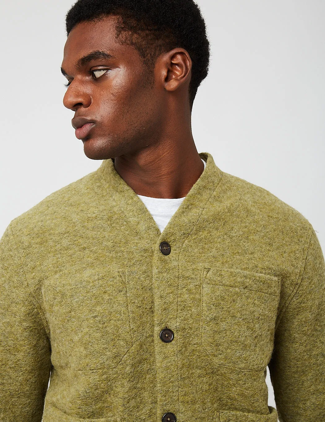 Universal Works Cardigan (Wool Fleece) - Light Olive Green