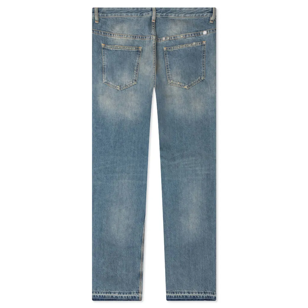 Unpicked Hem Straight Fit Pant - Medium Blue