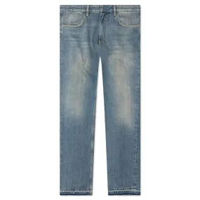 Unpicked Hem Straight Fit Pant - Medium Blue