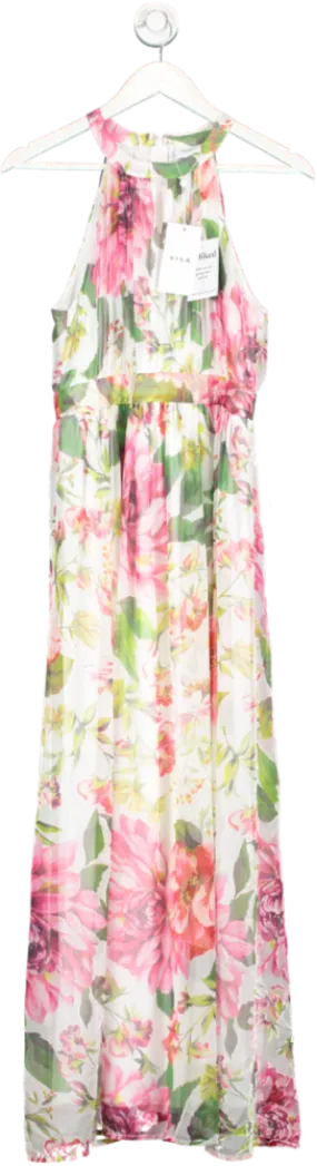 VILA White Floral Print Halterneck Maxi Dress UK 10