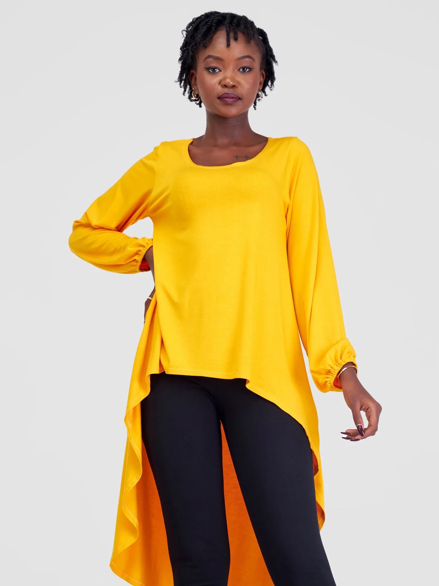 Vivo Nalia Long Sleeve High Low Top - Safron