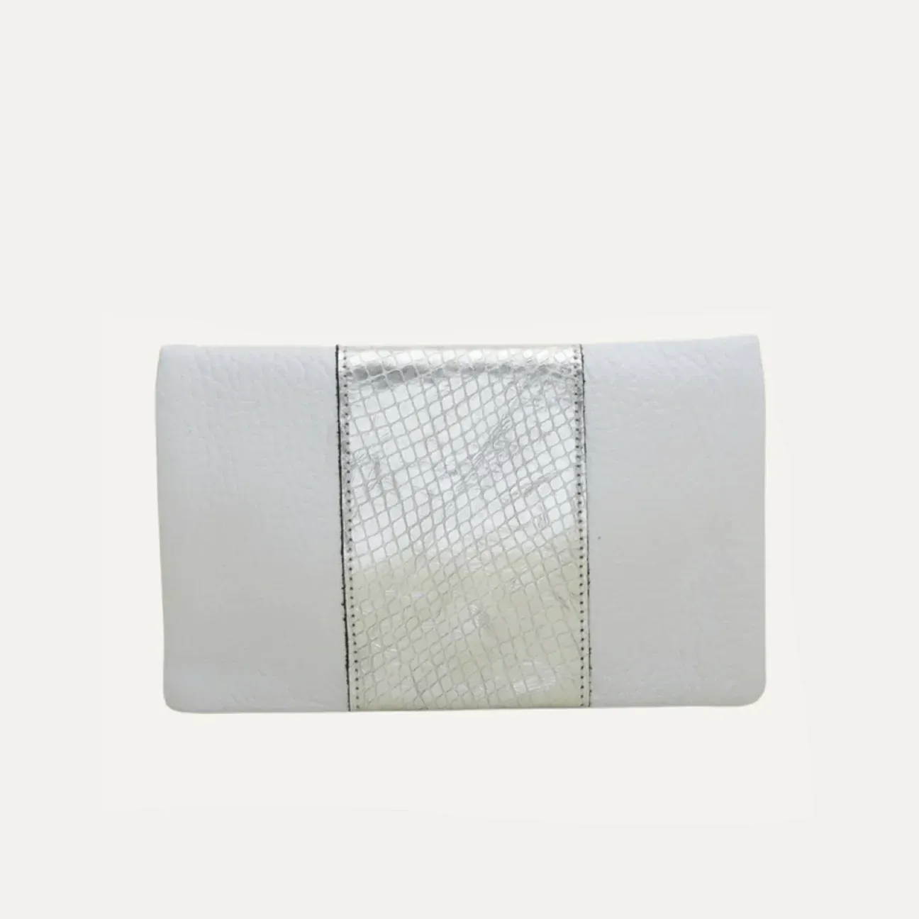 WHT/SLVMET/AMAL/BB Belt Bag | White   Silver Metallic Snake Print Stripe "The Amal"