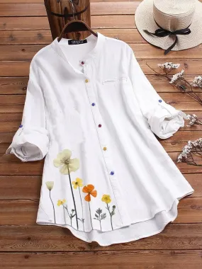 Women's Button Down Round Neck Shirt Classic Long Sleeved Fashion Shirt Floral Pattern Office Work Shirt Blouse