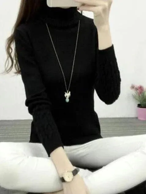 Women's Crochet Knit Turtleneck Pullover Sweater Jumper