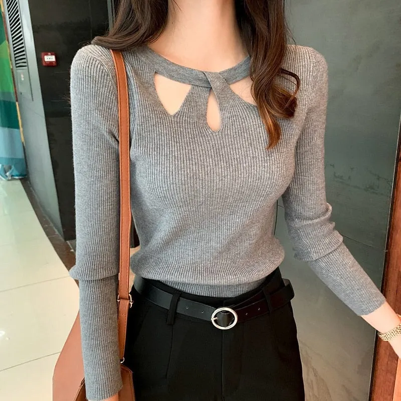 Women's O-neck Slim Sexy Pullover