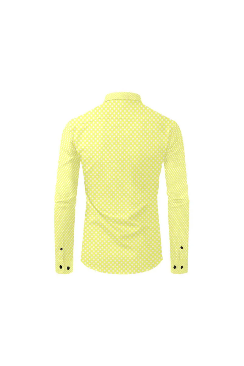 Yellow Polkadots Men's All Over Print Casual Dress Shirt