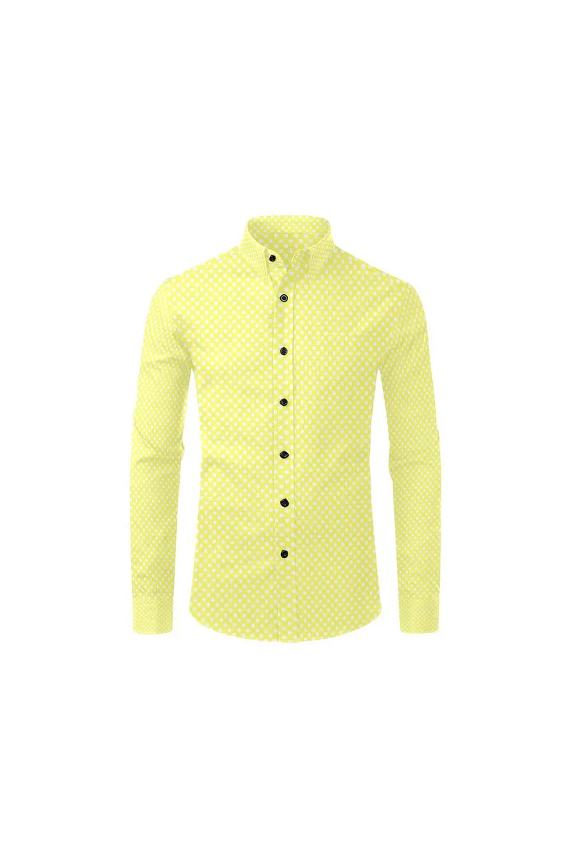 Yellow Polkadots Men's All Over Print Casual Dress Shirt